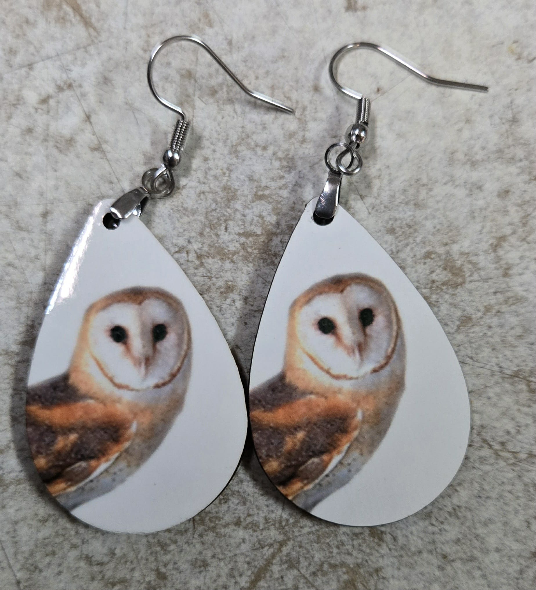 Tear Drop Barn Owl Earrings
