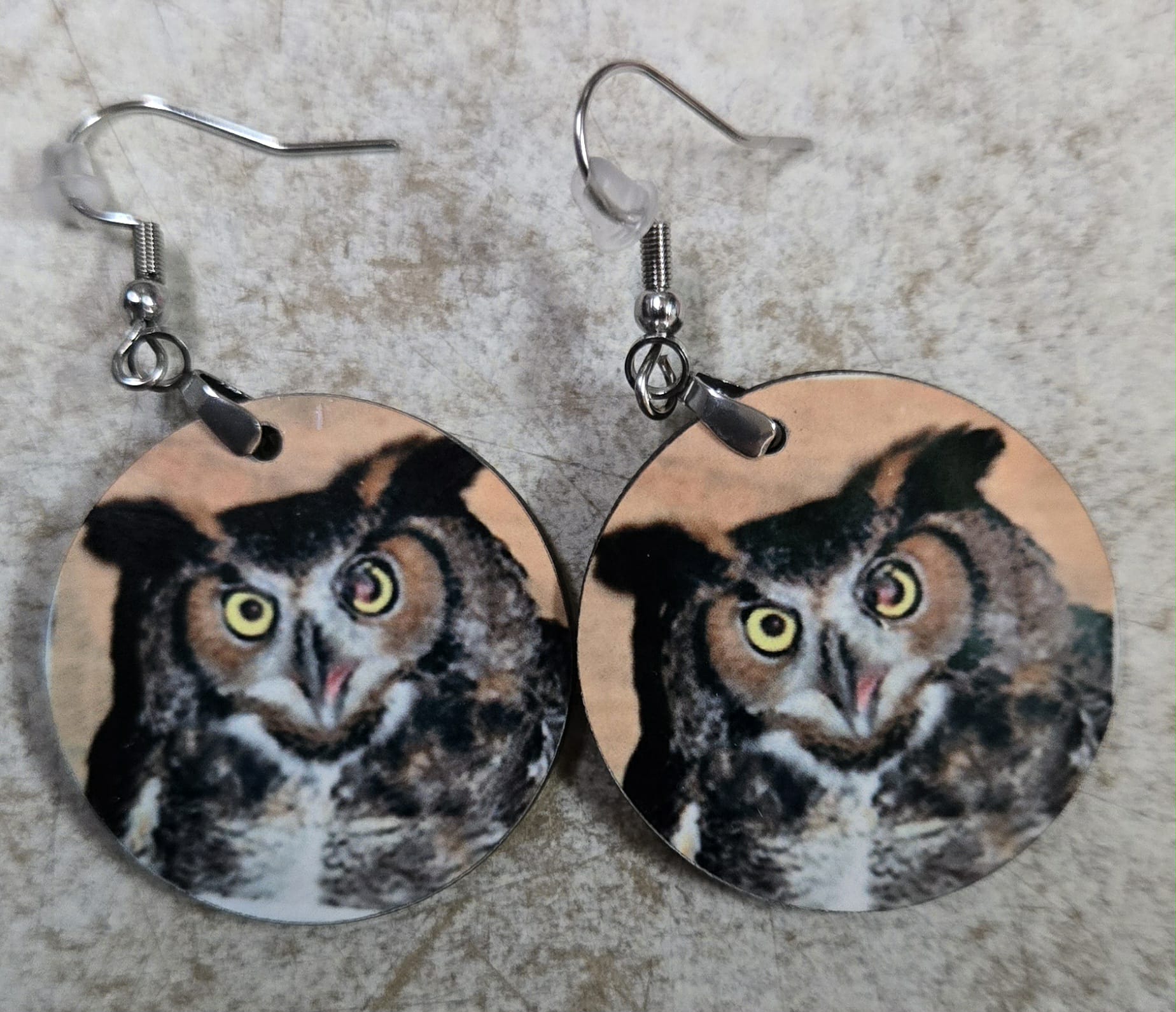 Round Great Horned Owl Earrings