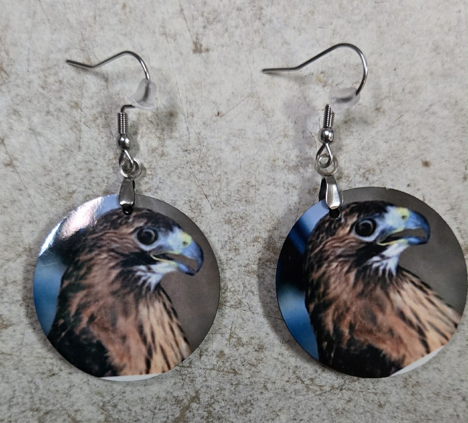 Round Red Tailed Hawk Earrings