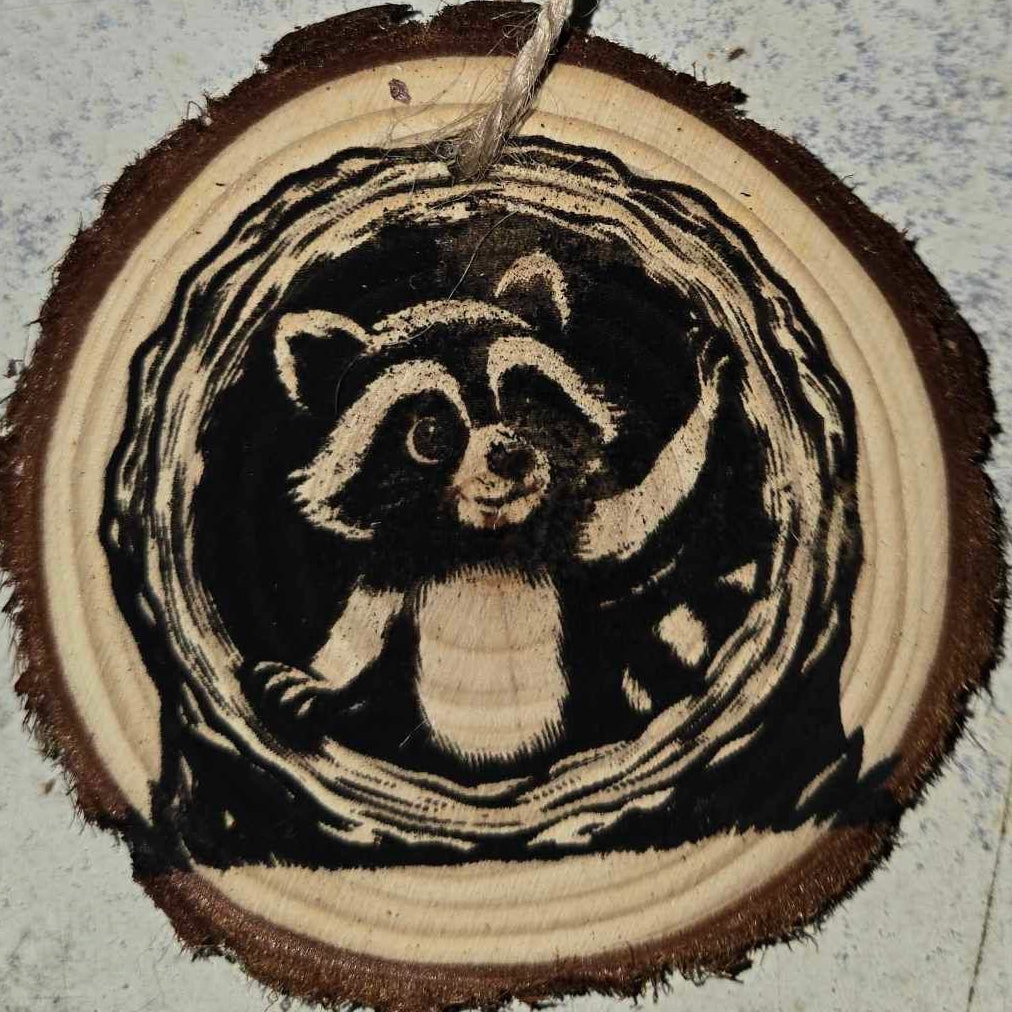 Raccoon Wood Ornaments 3"