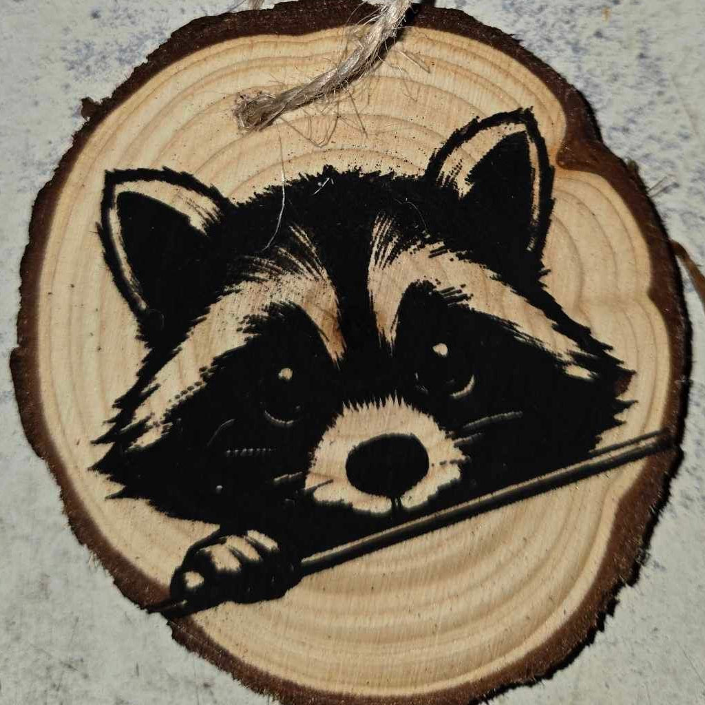 Raccoon Wood Ornaments 3"