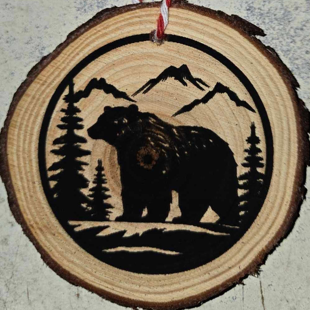 Animal Silhouette with Mountains- Wood Ornaments 3"