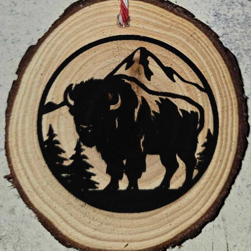 Animal Silhouette with Mountains- Wood Ornaments 3"