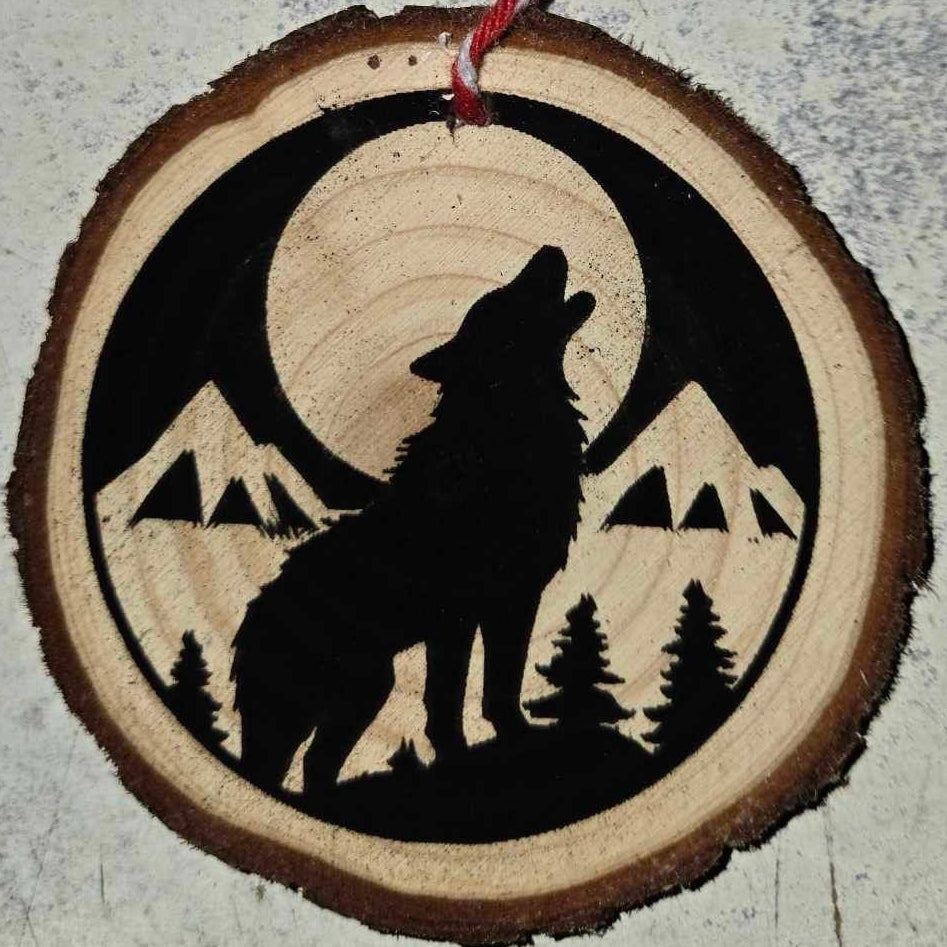 Animal Silhouette with Mountains- Wood Ornaments 3"