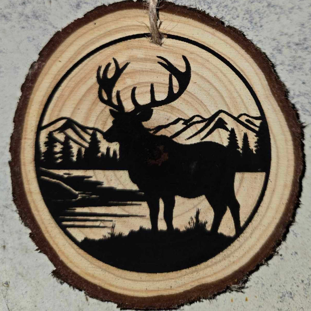 Animal Silhouette with Mountains- Wood Ornaments 3"