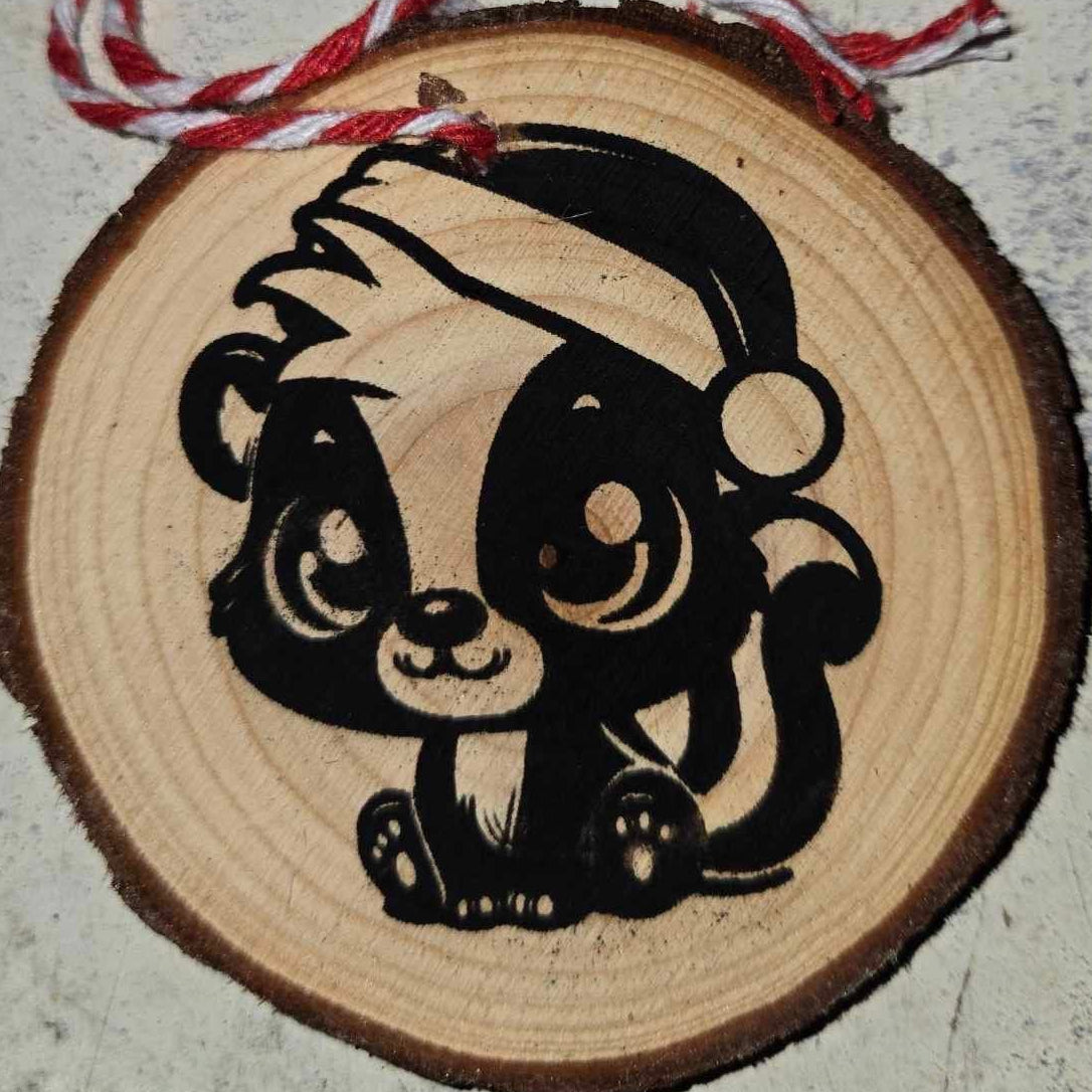 Cute Cartoon Style Animals with Santa Hats- Wood Ornaments 3"