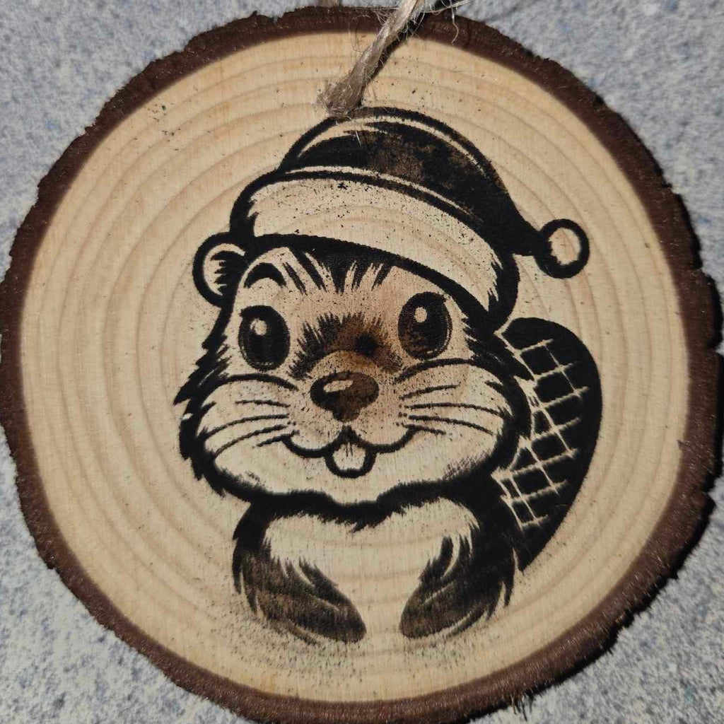 Cute Cartoon Style Animals with Santa Hats- Wood Ornaments 3"