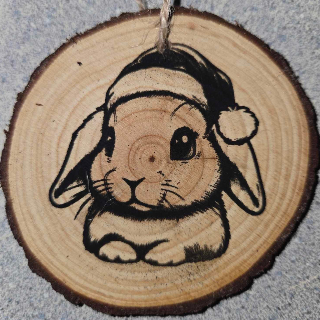 Cute Cartoon Style Animals with Santa Hats- Wood Ornaments 3"