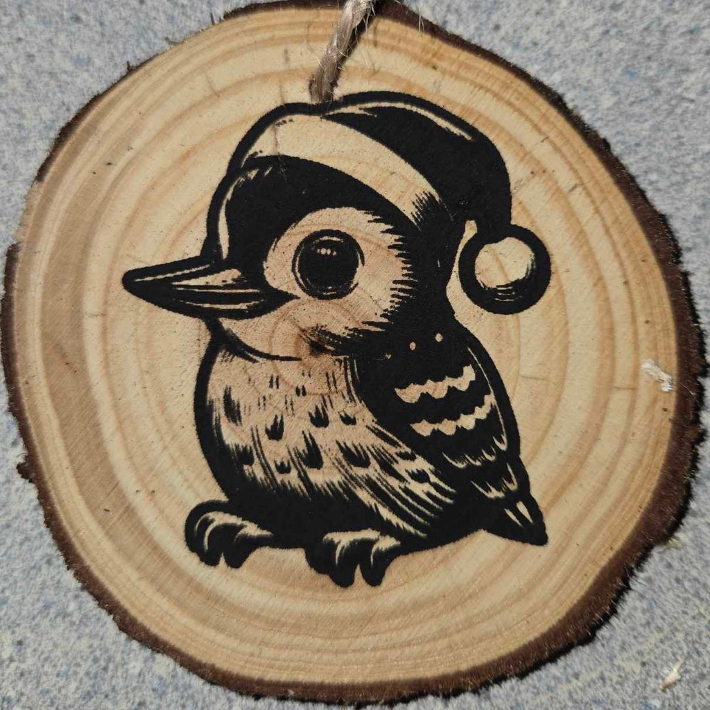 Cute Cartoon Style Animals with Santa Hats- Wood Ornaments 3"