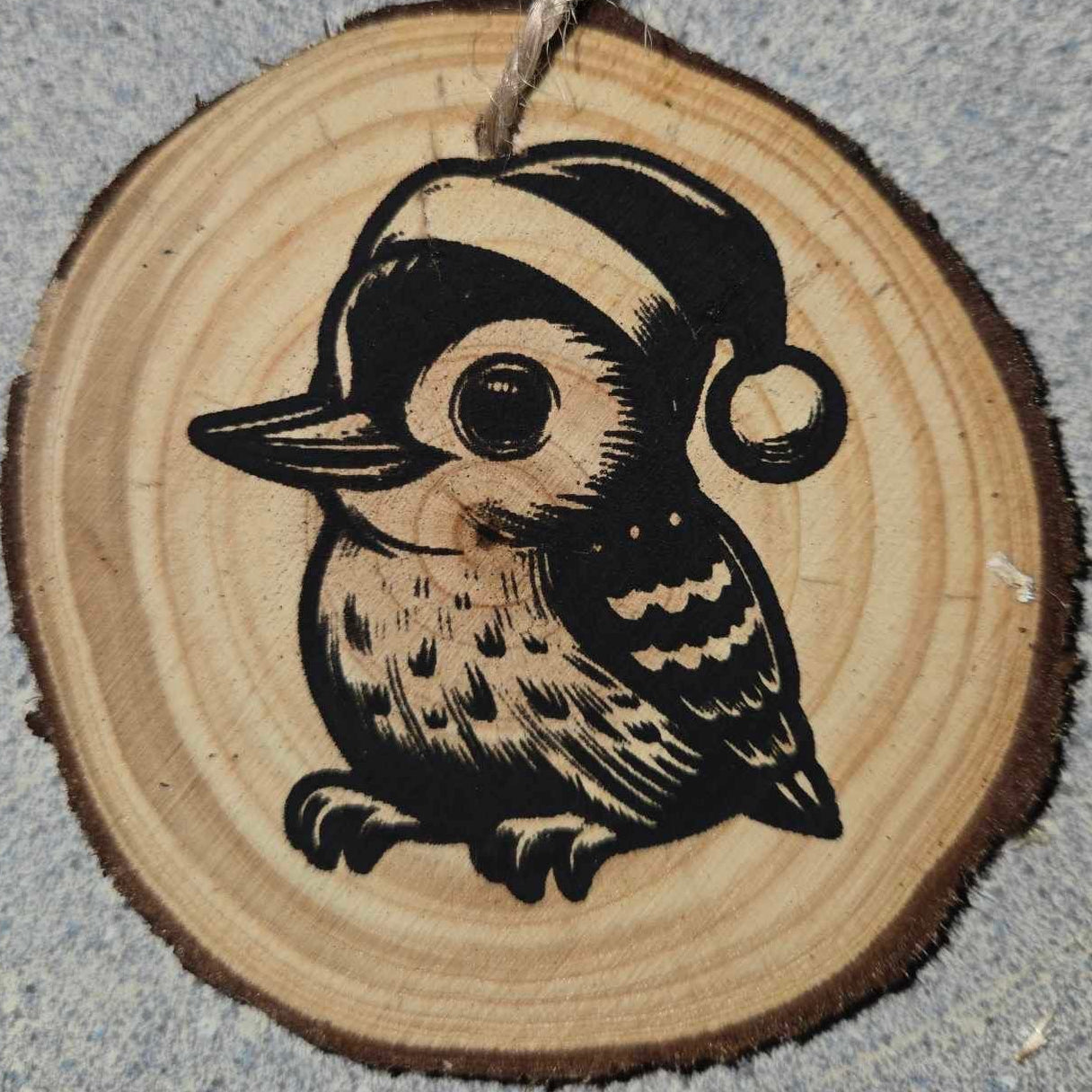 Cute Cartoon Style Animals with Santa Hats- Wood Ornaments 3"